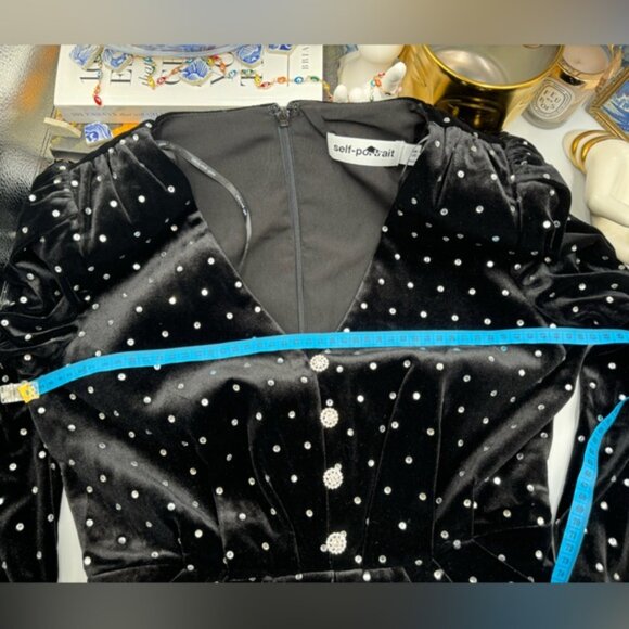 🆕 SELF-PORTRAIT 🧿NWOT Crystal Embellish Velvet Diamante Mini Dress, Sz US4 UK8 - Picture 15 of 16